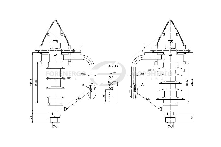 Птицезащитный линейный опорный изолятор-разрядник ОЛСК 12,5-10-Р  на напряжение 10 кВ