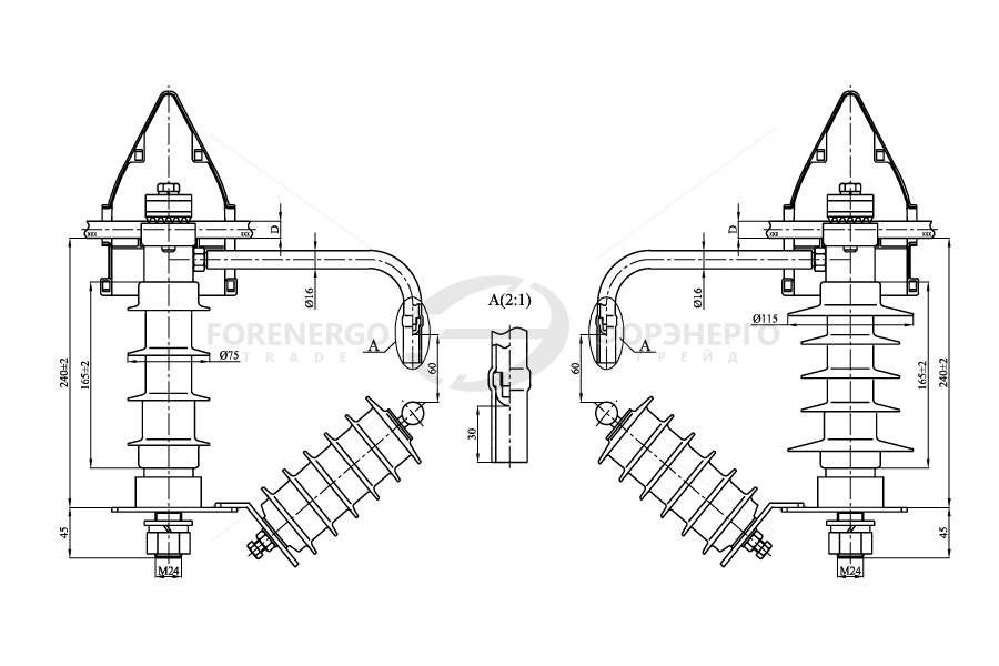 Птицезащитный линейный опорный изолятор-разрядник ОЛСК 12,5-10-РО  на напряжение 10 кВ
